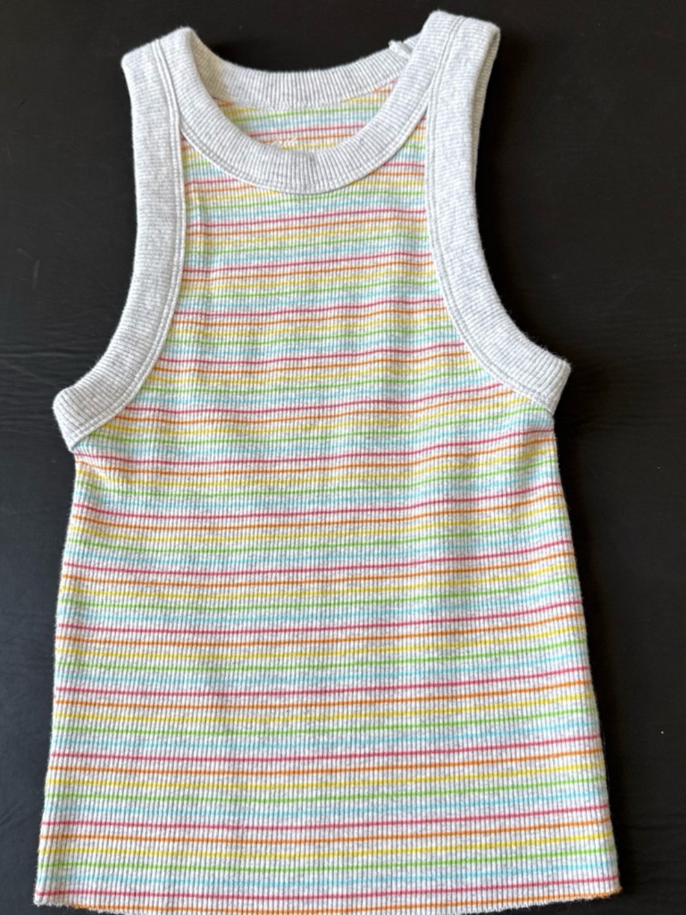 aerie Rainbow Stripe Ribbed Tank with White Trim